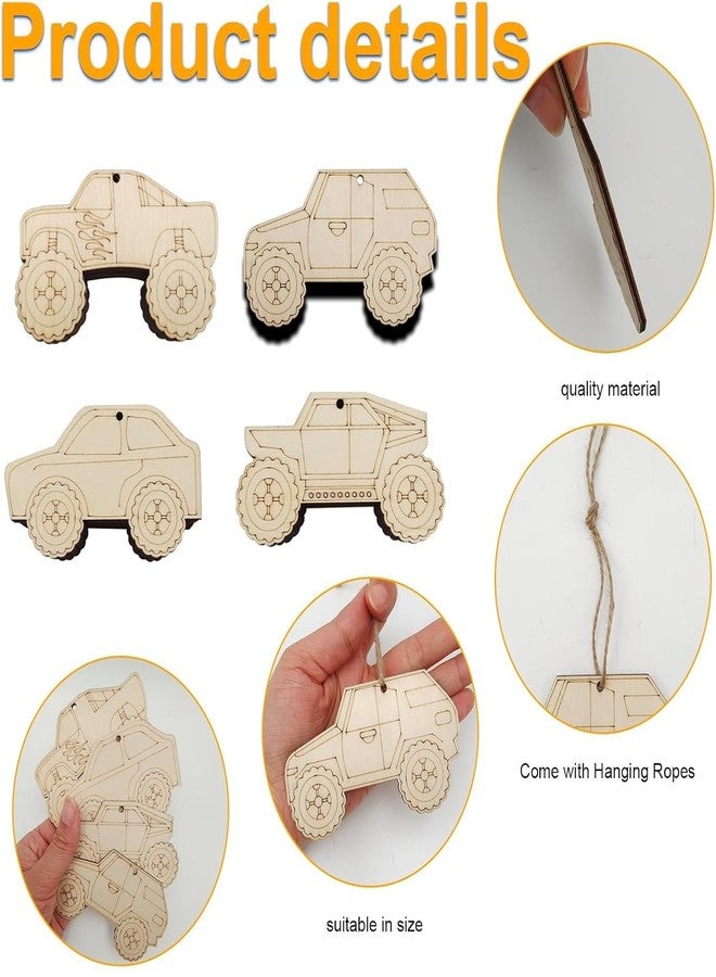 Cliths 15Pcs Monster Truck Wood Cutouts for DIY Crafts Unfinished Wooden Vehicle Ornaments with Hole to PaintKids Art Gift Tags Home Hanging Decoration - Image 3